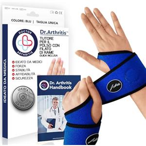 Dr. Arthritis Tutore Polso con Rivestimento in Rame Ideato da Medici - Tutore Polso Sinistro e Destro per Tunnel Carpale - Fascia di Supporto con Chiusura a Strappo (Taglia Unica, Confezione da 2, Blu)