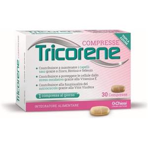 Chiesi Farmaceutici Chiesi, Tricorene compresse - Integratore Alimentare che contribuisce al mantenimento dei capelli sani grazie a Zinco, Biotina e Selenio. Specifico per Cura dei Capelli, Senza Glutine - 30 compresse