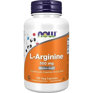 Now Foods, L-Arginine, 500mg, 100 Capsule vegane, Aminoacido, Vegetariano, Testato in Laboratorio, Senza Glutine, Senza Soia, Senza OGM