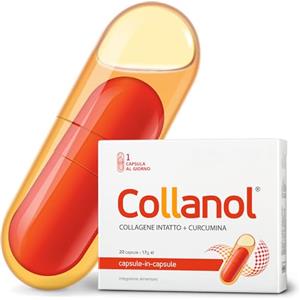 Collanol: Contribuisce alla normale funzione della cartilagine (articolare). Formula liquida in capsula doppia. Collagene 3D+curcumina micellare+vit.D+C+rame+manganese. 1caps al dì (20 caps)