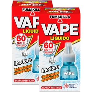 Eurocali Vape Ricarica Liquida per Diffusore Elettrico Insetticida Zanzare Tigre e Comuni Inodore Antizanzare 480 Ore di Efficacia Presidio Medico Chirurgico - 2 Confezioni
