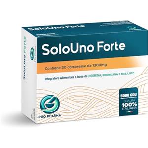 PRO PHARMA SoloUno® Forte - Integratore con Bromelina 5000 GDU ed Estratti Vegetali - con Diosmina, Vite Rossa, Centella Asiatica, Ippocastano e Meliloto - 30 compresse - Made in Italy