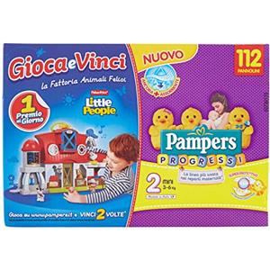 Pampers Progressi Quadri Pannolini Mini, Taglia 2 (3-6 kg), 112 Pezzi