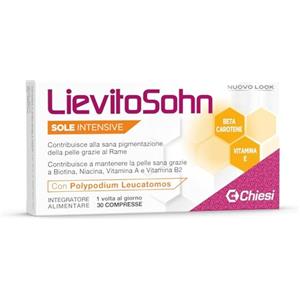 Chiesi Farmaceutici Lievitosohn Sole Intensive - Integratore Alimentare per la Cura di Pelle e Capelli in Caso di Esposizione Solare, Senza Glutine - Confezione da 30 compresse