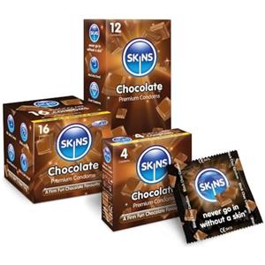 Skins Confezione multipla di preservativi aromatizzati al cioccolato e ultra sottili per orali e rapporti sessuali, preservativi di alta qualità, confezione da 24
