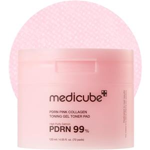 medicube Salmon DNA PDRN Pink Collagen Jelly Pad - Dischetti tonici in gel con Niacinamide, Madecassoside - Lenitivi e illuminanti - 70 pad