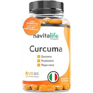 navitalife SUPPLEMENTS Curcuma Zenzero Pepe Nero + Probiotici | Curcuma 1360 mg - 120 Capsule per 4 Mesi | Alta Concentrazione Curcumina 95% ad Alta Biodisponibilità | Supporto Naturale per Dolori Muscolari e Infiammazione