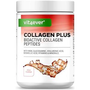 Vit4ever Collagen Plus - 500 g di polvere con MSM, glucosamina HCL, acido ialuronico, estratto di incenso - 100% peptidi idrolizzati di collagene bioattivo - collagene di tipo 1 e 3 - gusto Cola