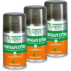 Copyr Kenyasafe Extra - Insetticida Antizanzare, Mosche e Insetti Volanti, 3 Bombole 250ml, Piretro Insetticida Biologico Repellente Zanzare Professionale Casa, Ho.Re.Ca., Settore Pubblico e Sanitario