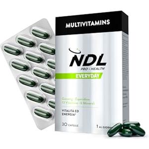 NDL Pro-Health Multivitaminico con Ginseng ed Esperidina I Energia Fisica e Mentale I Vitamine per stanchezza e affaticamento I Integratore Multivitaminico Completo per uomo e donna I 30 caps I 1 mese
