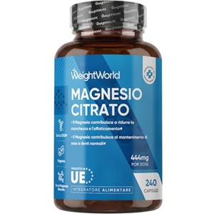 WeightWorld Magnesio Citrato Tamponato (30%), 444mg di Tipo Elementare, 240 Capsule (4 Mesi), Il Magnesio Contribuisce alla Riduzione di Stanchezza e Affaticamento (EFSA), Magnesium Vegano, Senza Glutine né OGM