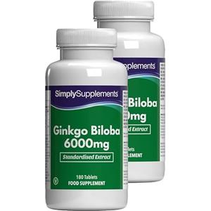 Simply Supplements Ginkgo Biloba 6000 mg - 360 Compresse - Adatto ai Vegani - 6 mesi di scorta -SimplySupplements