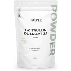 Nutri + L-Citrullina Malato in Polvere 500g - altamente dosata + vegan + pura - Booster per Bodybuilding e Fitness - L-Citrulline Malate DL 2:1 in Polvere - Qualità premium da Fermentazione vegetale