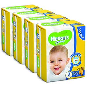 Huggies Unistar Pannolini, Taglia 3 (4-8 kg), 4 Confezioni da 20 [80 Pannolini]