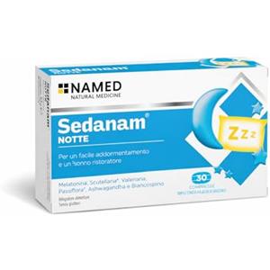 NAMED Sedanam Notte Integratore Alimentare con Melatonina 1 mg, Valeriana, Passiflora, Ashwagandha e Biancospino | Melatonina per Dormire, Relax e Supporto in Caso di Stress e Tensione | 30 Compresse