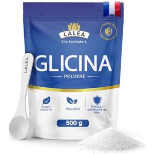 LALEA Glicina Polvere 500g - Amminoacido Glicina Pura al 100% - Componente del Collagene - Vegano, Senza Additivi, Altamente Solubile - Supporta Sonno, Articolazioni e Pelle - 100 Dosi