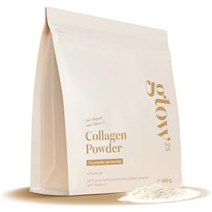Glow25® Collagene in polvere [450g] - L'originale - Collagene idrolizzato con vitamina C - Peptidi di tipo I e III - Buona solubilità