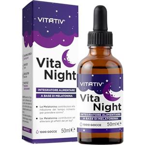 VITATIV® VITA NIGHT Melatonina Pura in Gocce per Dormire | Integratore per il Sonno che Contribuisce a Riposare Meglio | 50ml | 1000 gocce | MADE IN ITALY