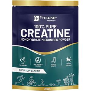 PH PROWISE Healthcare Creatina Monoidrato in Polvere | 100 Dosi - Bustina da 360 g | Creatina Monoidrato 100% Pura e Micronizzata | Facilmente Solubile | Senza Aroma | Vegan (Non Gommose o Compresse)