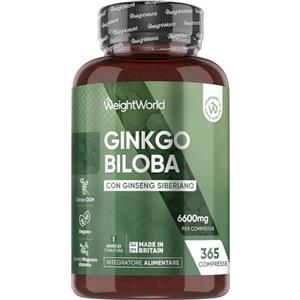 WeightWorld Ginkgo Biloba Vegano con Ginseng Siberiano, 365 Compresse, 1 al Giorno da 6600mg (1 Anno di Scorta), Estratto 50:1 di Ginko Biloba Integratore, Glicosidi Flavonici e Lattoni Terpenici, Senza Glutine