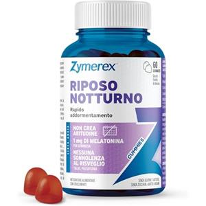 Zymerex RIPOSO NOTTURNO Gummies | 60 gommose | Rapido addormentamento | 1mg di Melatonina | Buon sonno | Jet leg | Integratore per dormire | Senza zuccheri, glutine e lattosio | Adatto a vegani