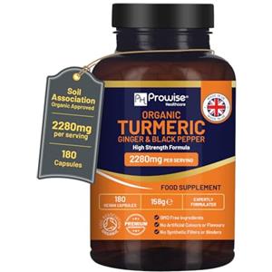 PH PROWISE Healthcare Curcuma biologica 2280 mg (ad alta resistenza) con pepe nero e zenzero - 180 Capsule di curcuma vegana con ingrediente attivo curcumina I UK Prodotto da Prowise Healthcare