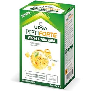 UPSA PeptiFORTE Forza ed Energia, 60 compresse, Integratore Alimentare con Peptidi Vegetali e Vitamina C, Mantenimento della Massa Muscolare, Senza Glutine, Vegan