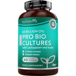 Nutravita Fermenti Lattici Probiotici per Intestino con 60 miliardi CFU e 21 Ceppi Batterici - 60 capsule vegane Probiotici Donna e Uomo - Fermenti Lattici Adulti con Lactobacillus Gasseri & Inulina