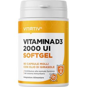 VITATIV Vitamina D3 2000 UI Softgel Mini | 50 µg per Capsula | 90 Capsule Molli con Olio di Girasole | Integratore Alimentare | Made in Italy