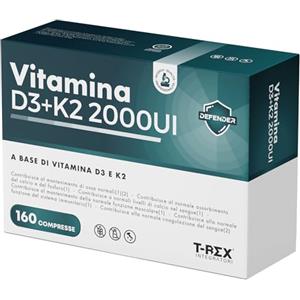 T-Rex Integratori Vitamina D3 2000 UI + Vitamina K2 160 compresse ad Alto Dosaggio per Articolazioni, Ossa, Denti, Muscoli, Sistema Immunitario ed Assorbimento del Calcio e del Fosforo (160 Unità (Confezione da 1))
