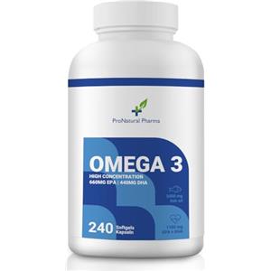 ProNatural Pharma Omega 3 2000 mg | 240 capsule | Alta concentrazione di 660 mg di EPA e 440 mg di DHA. Olio di pesce per il colesterolo, il cuore, la salute del cervello e la pressione sanguigna | 4 mesi | ProNatural