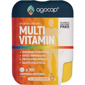 Agocap Multivitaminico Completo, Integratori Stanchezza, 360 mini compresse masticabili. Multivitaminico, complesso di Vitamine ad ALTO DOSAGGIO ideale per donna, uomo e bambino. Multivitamin, Agocap