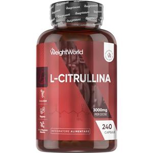 WeightWorld L Citrullina Vegana, 240 Capsule, 3000mg per Dose, con L-Citrullina Polvere (2 Mesi di Fornitura), Integratore Pre Workout e Post Workout, Aminoacido Completamente Privo di Magnesio Stearato e OGM