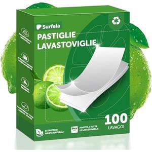 Surfela Fogli per Lavastoviglie, 100 Lavaggi, Senza Plastica e Sostenibili, Pulizia Potente con Enzimi Proteasi contro Proteine e Grassi, Sostituto Ecologico delle Pastiglie per Lavastoviglie, Limone