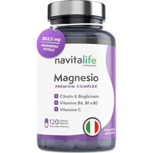 navitalife SUPPLEMENTS Magnesio Citrato Puro 1545 mg + Magnesio Bisglicinato 600 mg + Vitamine C, B6, B1, B5 | Magnesium Complex | Riduce Stanchezza, Supporta Muscoli e Articolazioni | 120 Capsule Vegetali