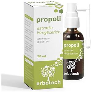 ERBOTECH Propoli (propolis) Spray 30 ml, Tintura Madre, estratto puro, adatto ai Bambini, rimedio naturale per mal di gola e tosse, contribuisce al benessere delle vie respiratorie, Made in Italy