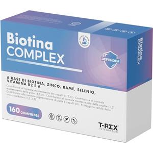 T-Rex Integratori Biotina Complex - Integratore per Capelli con Biotina, Rame, Zinco, Selenio e Vitamina B2 - Per Crescita Capelli, Unghie e Pelle - 160 mini compresse (5 mesi di Fornitura)