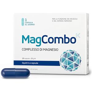 MAGCOMBOK MagCombo, puro magnesio concentrato, in soluzione oleosa (speciale) per il massimo assorbimento, arricchito con vitamine B2, B6, B12 e C, 1 capsula al giorno (1 Pezzo)