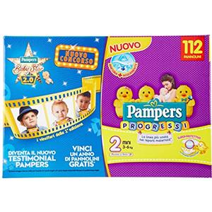 Pampers Progressi Pannolini Mini, Taglia 2 (3-6 kg) - Paco da 112 Pezzi