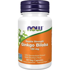 Now Foods Double Strength Ginkgo Biloba Extract, 120mg, 50 Capsule Vegane, Testato in Laboratorio, Senza Soia, Senza Glutine, Vegetariano, Senza OGM