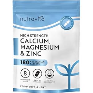 Nutravita Calcio Magnesio Zinco e Vitamina D3-180 Compresse Vegetariane - Mag Vitamina D Calcio Integratori ad Alto Dose - Fornitura per 3 Mesi di Integratore per le Ossa - Prodotto nel Regno Unito