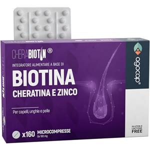 Agocap Cherabiotin, integratori a base di Biotina, Cheratina e Zinco. Vitamine per unghie e pelle. crescita capelli e anticaduta donna. 160 micro compresse, 5 MESI DI FORNITURA (Cherabiotin 160cpr)