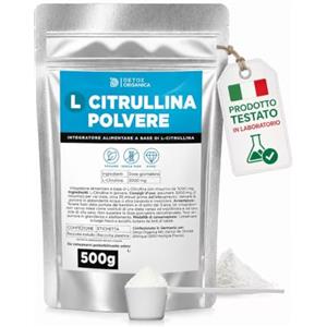 Detox Organica-L Citrullina Polvere-500 g Fornitura per +5 mesi-3000 mg dose giornaliera-Vegana-Atleti e Appassionati di Fitness-Cucchiaio dosatore incluso