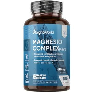 WeightWorld Magnesio Completo Vegano 490mg, 180 Capsule, Magnesium Complex 4 in 1