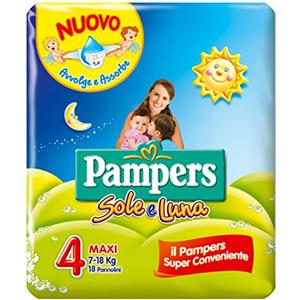 Pampers Sole e Luna Pannolini Maxi, Taglia 4 (7-18 kg), 18 Pannolini
