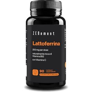 Zenement Lattoferrina 200 mg - Da Latte Fresco di Vacche al Pascolo - Fonte Naturale di Vitamina B12, con 80 mg di Vitamina C - Difese Immunitarie - 90 Capsule - 3 Mesi di Fornitura - Zenement