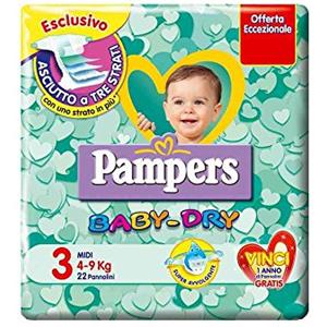 Pampers - Pannolini Baby Dry Midi Taglia 3, 22 Unità, Protezione dalle Urine, Bambini in Fasce, Unisex