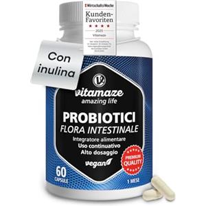 Vitamaze - amazing life Probiotici per Intestino 16,2 Miliardi di UFC + Inulina al giorno, Fermenti Lattici Probiotici per la Flora Intestinale, Integratori de Alto Dosaggio 60 Capsule de Probiotici e Prebiotici. Vitamaze®