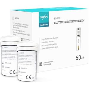 EUROPAPA® Strisce Reattive Per Glicemia 100 PZ. Per Il Controllo Del Valore Della Glicemia, Strisce Reattive Per Diabetici, Strisce Reattive Applicabili Glucometro Serie EUROPAPA BG