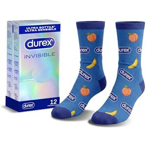 Durex Invisible, 12 Preservativi Ultra Sottili + Calzini Durex